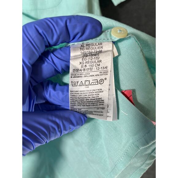 Boys Gap Light Blue Linen Type Short Sleeve Button Down Shirt 12 - Picture 3 of 5